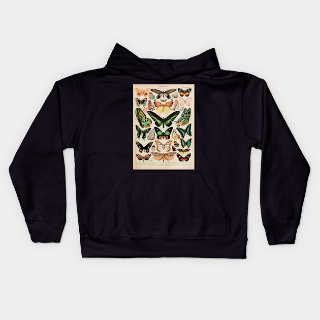 Papillon II Vintage French Butterfly Chart Kids Hoodie by visionarysea